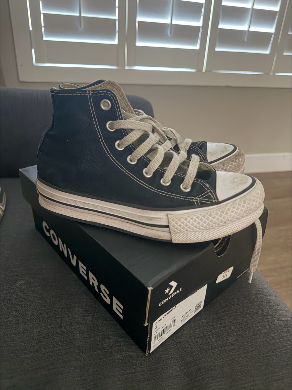 Converse Kids Black High Top Sneakers with White Laces